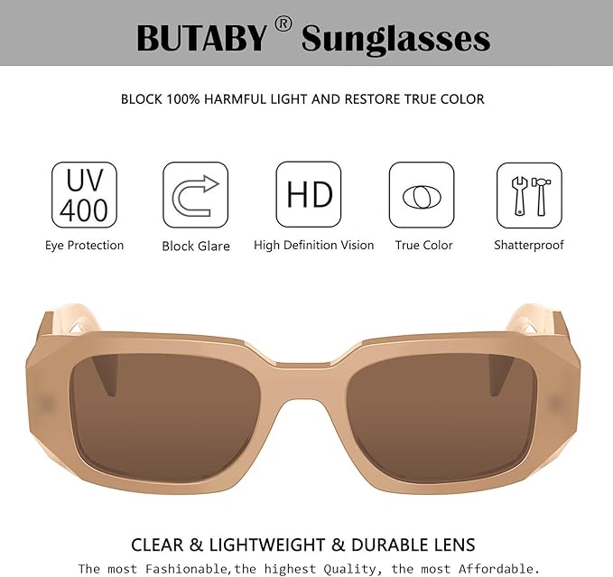 BUTABY Trendy Rectangle Sunglasses for Women Men Retro Sun Glasses Vintage Fashion Square Frame