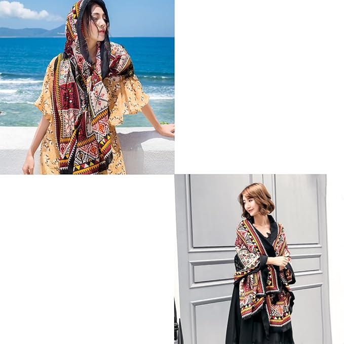 Yeieeo Boho Scarf for Women Lightweight Floral Printed Scarf Fall Winter Fashion Fringed Shawl