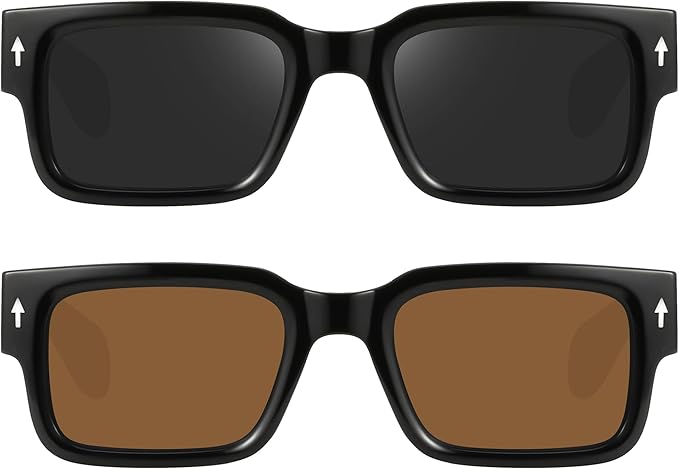 YDAOWKN Square Frame Sunglasses for Women Men Trendy Chunky Rectangle Sun Glasses Black Shades UV400 Protection
