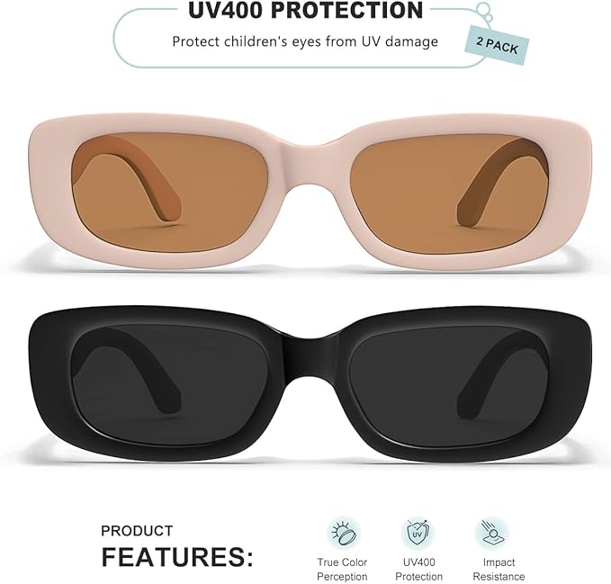 Retro Rectangle Kids Sunglasses 90’s Vintage Fashion Narrow Square Frame Glasses Shades for Girls Boys UV Protection