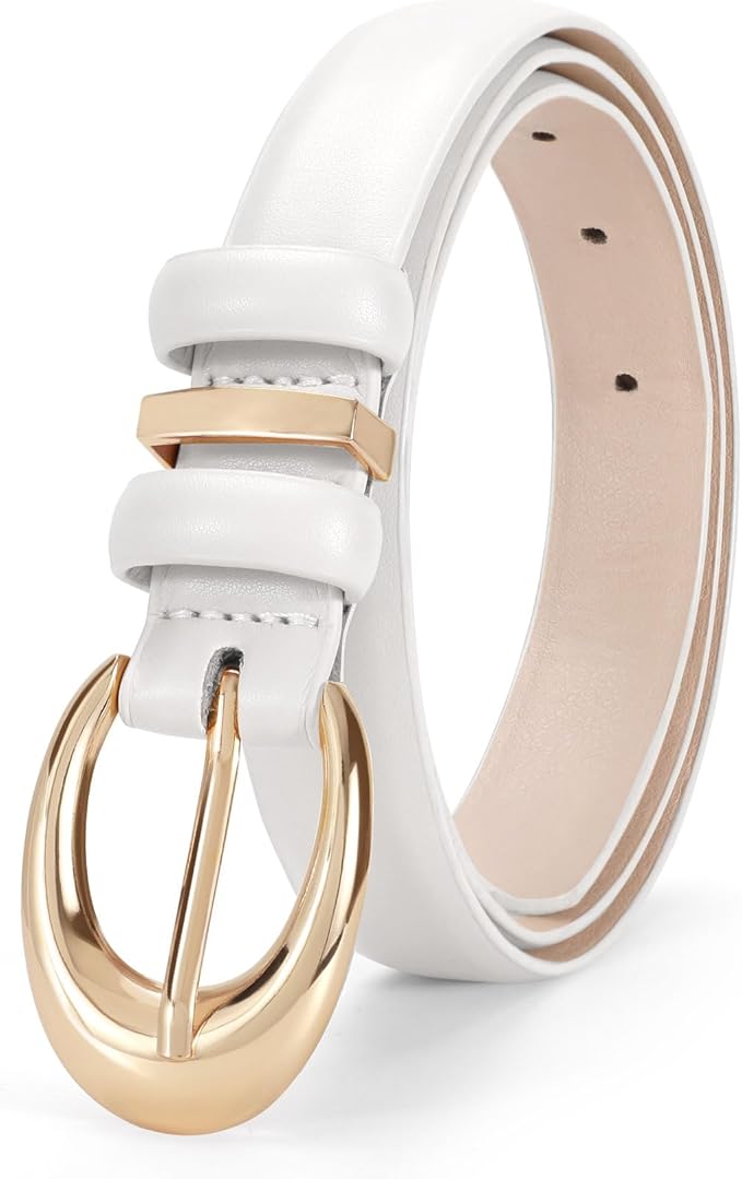 TRIWORKS Women Leather Belt for Jeans Pants Fashion Ladies Skinny Faux Leather Dress belt with Gold Buckle