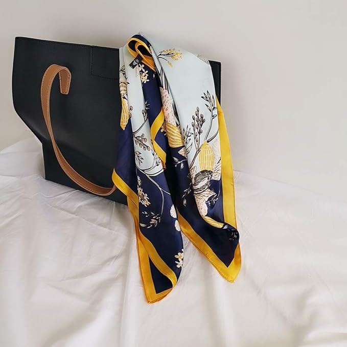 FONYVE Silk Feeling Scarf Medium Square Satin Head Scarf for Women 27.5 × 27.5 inches