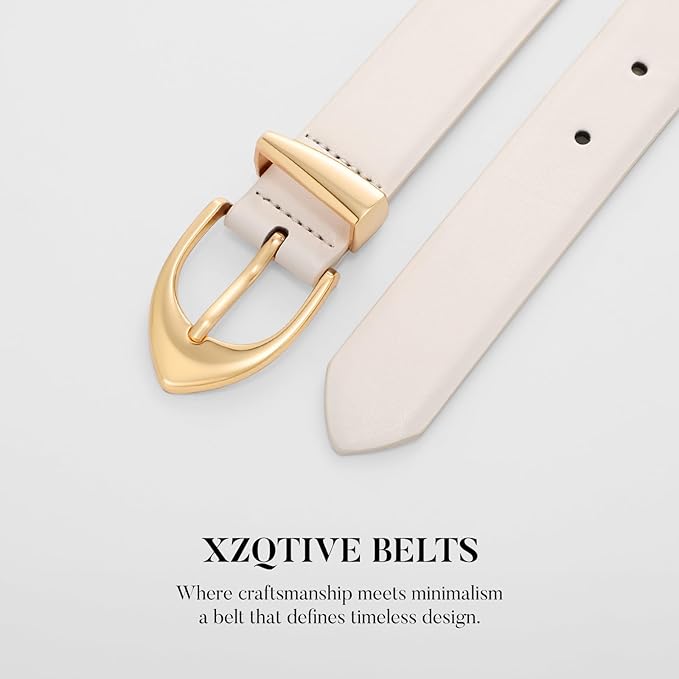 XZQTIVE Women's Leather Belts, Classic Minimalist Design For Jeans Pants Dresses, Black Belt With Gold Buckle