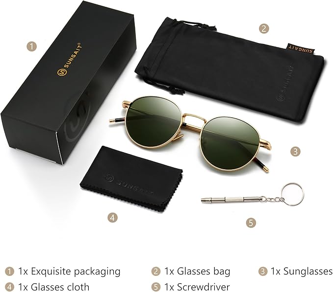 SUNGAIT Ponderable Metal Round Sunglasses for Men Women Classic Vintage Polarized Circle Sun Glasses