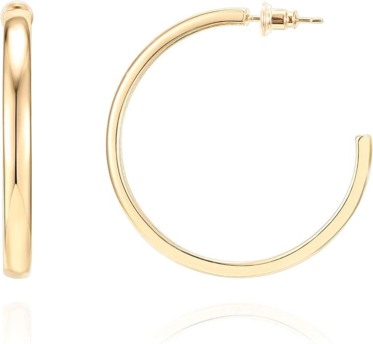 PAVOI 14K Gold Plated Wide Flat Edge Hoop Earrings for Women | Rose, White and Yellow Gold Hoops | Hypoallergenic Jewelry