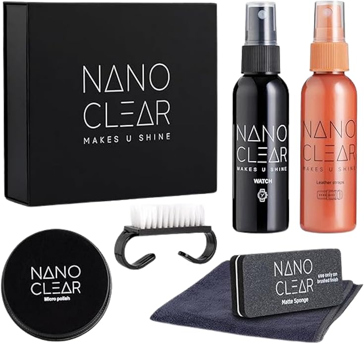 Nano Clear Watch Cleaner & Scratch Remover 2.1. Watch Cleaner Solution, 2 Oz. Watch Renewal. Watch Polish, Microfiber Cloth, Matte Sponge, Cleaning Brush – Watch Cleaning Kit & Repair Kit Accessories