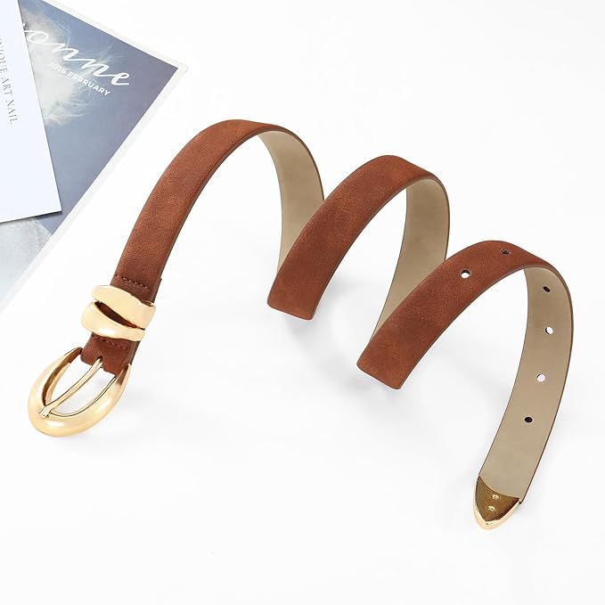 Belts for Women with Gold Buckle – Adjustable Black leather Belt for Jeans, Dress, Pants