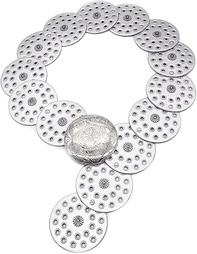 Hollow Wide Disc Belt for Women Concho Leather Metal Buckle Boho Belt Cowgirl Vintage Western Chunky Waist Belts