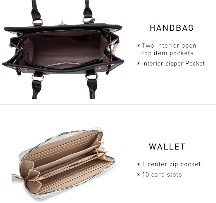 Dasein Handbags Purses Set for Women Top Handle Satchel Shoulder Bags Large Work Tote Bag with Matching Wallet