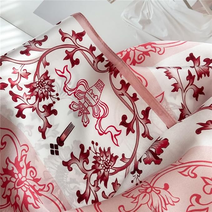 100% Mulberry Silk Scarfs for Women Floral Print Satin Long Scarf for Headscarf Hair Wraps Shawl with Gift Packed