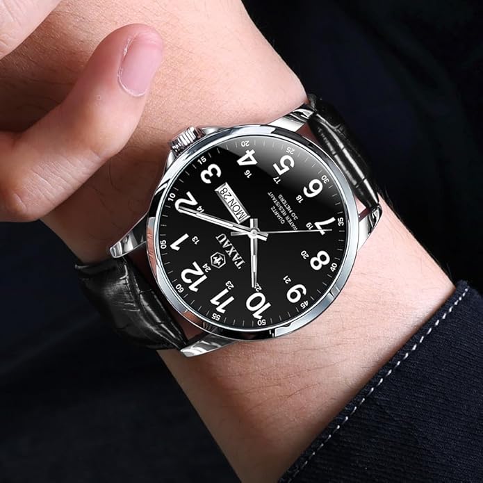 Watches for Men Luxury Analog Waterproof Classic Leather Large Face Simple Easy Read Quartz Minimalist Dress Day Date Quartz Mens Watches