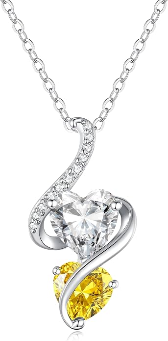 LOUISA SECRET Unique Double Heart Necklace Gifts for Wife Women, 925 Sterling Silver Tiny Birthstone Pendant Jewelry Gift for Her Girlfriend Mom Valentine's Day Anniversary Mother's Day Birthdays & Christmas