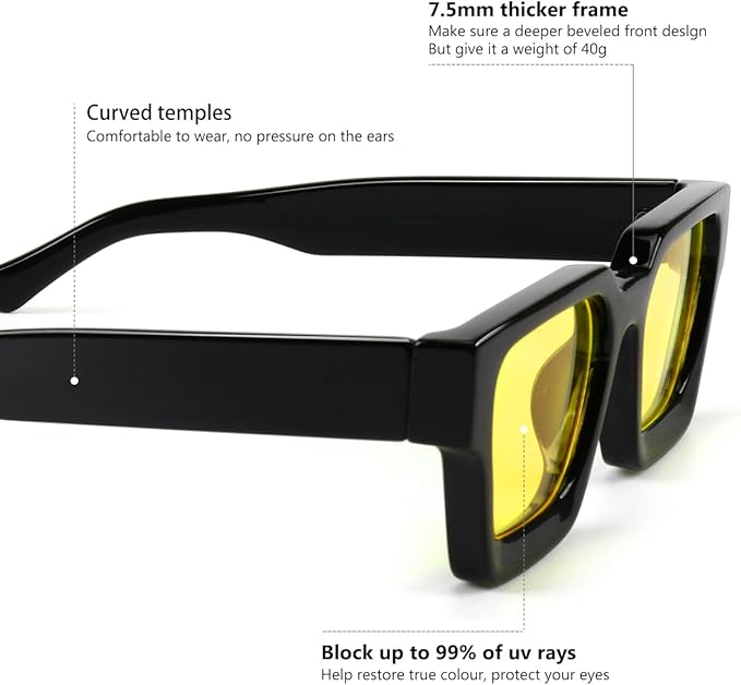 Trendy Square Sunglasses for Men Women Fashion Thick Rectangle Sun Glasses UV Protection Shades Designer Style