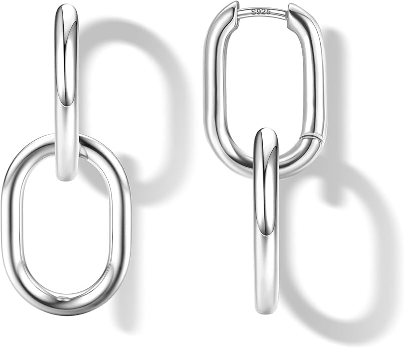 18K Gold Plated Two Tone Gold Silver Hoop Earrings for Women Hypoallergenic - 925 Sterling Silver Drop Dangle Paperclip Huggie Hoop Earrings - Chain Link Dangle Earrings Jewelry