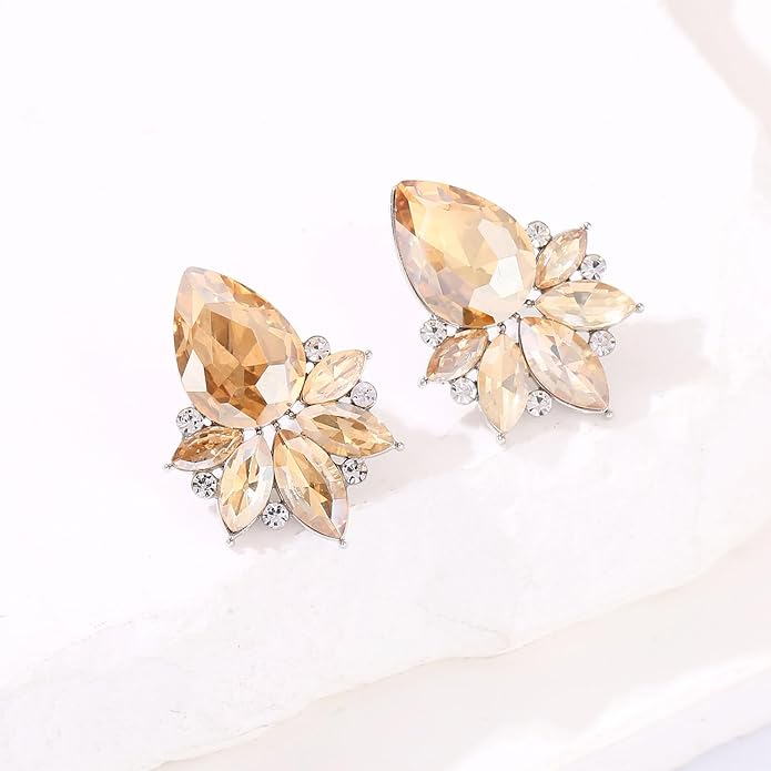 Vintage Rhinestone Earrings Fancy Crystal Cluster Drop Earrings Art Deco Earrings for Women