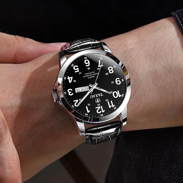 Watches for Men Luxury Analog Waterproof Classic Leather Large Face Simple Easy Read Quartz Minimalist Dress Day Date Quartz Mens Watches