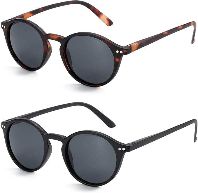 ZENOTTIC Polarized Sunglasses for Women Men: Retro Shades Round | Square Frame UV Protection 2 Pack