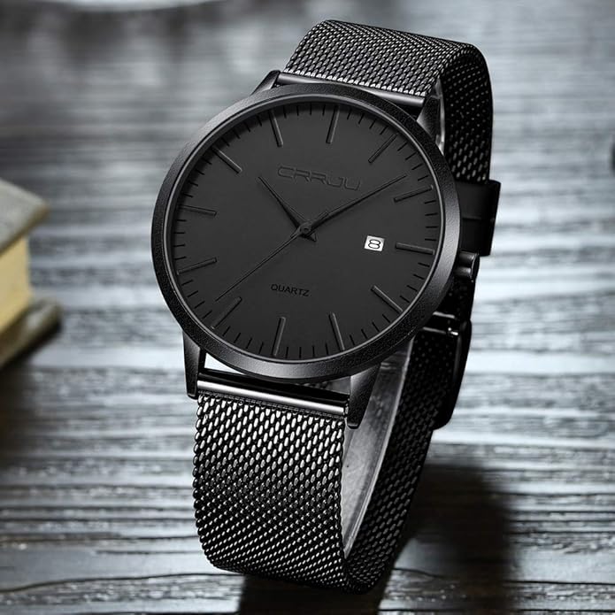 CRRJU Men's Minimalist Casual Luxury Auto Date Watches Fashion Business Japan Movement Quartz Waterproof Wristwatches for Men Stainsteel Steel Band Watch