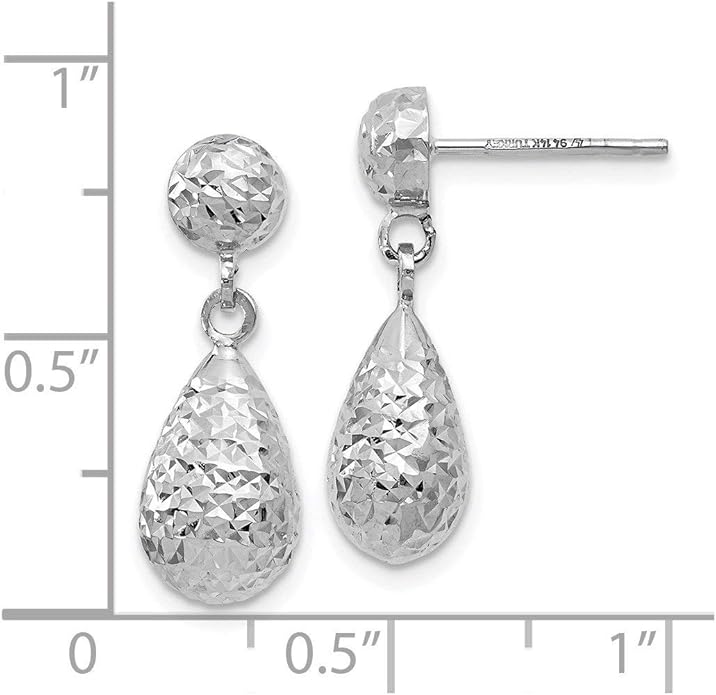 14K White Gold Diamond Cut Drop Dangle Earrings for Women Polished Teardrop Luxury Fine Jewelry Gift 20mm