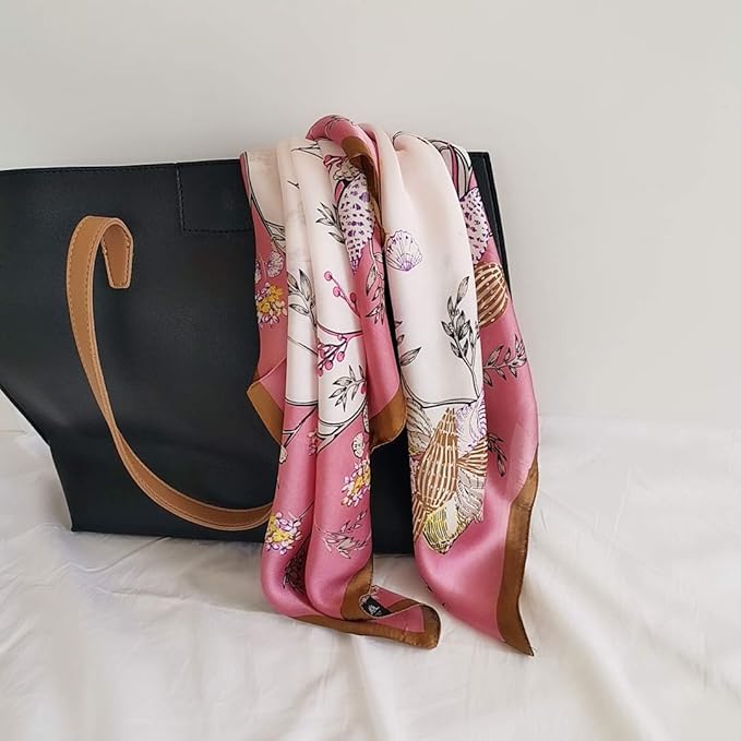 FONYVE Silk Feeling Scarf Medium Square Satin Head Scarf for Women 27.5 × 27.5 inches