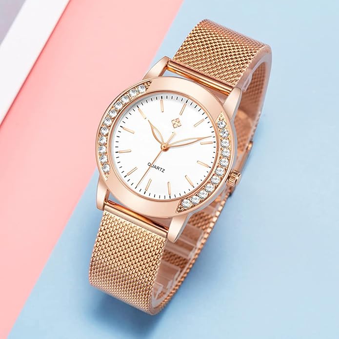 Fashion Watches for Women Rose Gold Stainless Steel Mesh Band Watch Elegant Ladies Gifts Waterproof Wrist Watch