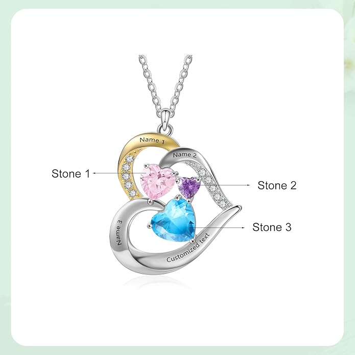GLAMCARAT Personalized mothers necklace with birthstones names sterling silver jewelry for women customized engraved necklace