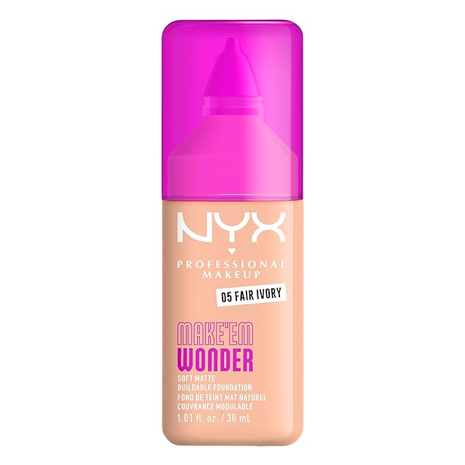 NYX PROFESSIONAL MAKEUP Make 'Em Wonder Liquid Foundation, 24HR Foundation Makeup With A Soft Matte Finish, Buildable Full Coverage - 05 Fair Ivory