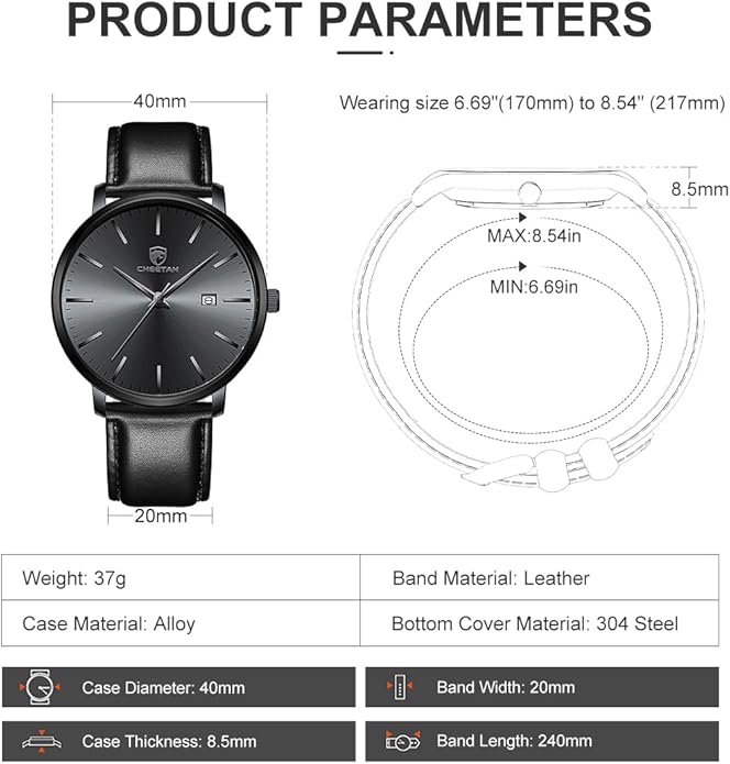 CHEETAH Minimalist Waterproof Quartz Watches for Men with Leather Strap, Auto Date