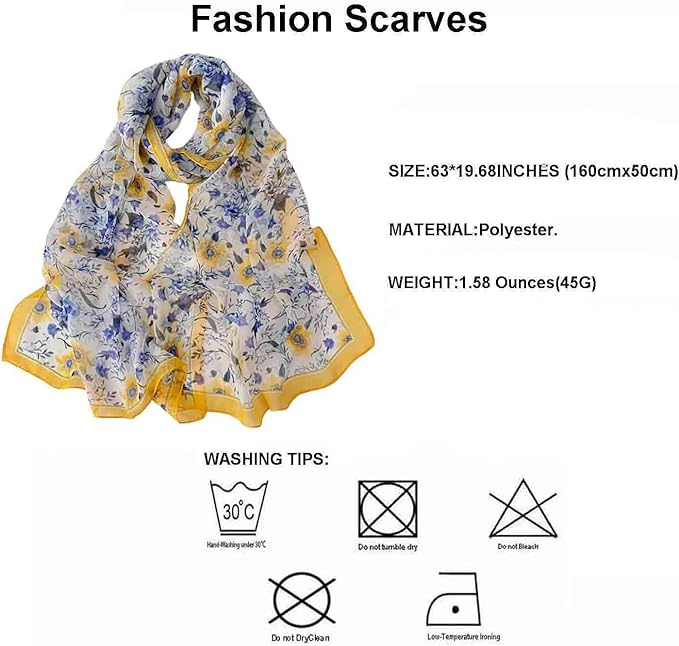 Pokeedioty Scarfs for Women Lightweight Fashion Scarves Elegant Floral Pattern Sheer Scarfs Sunscreen Shawls Wraps