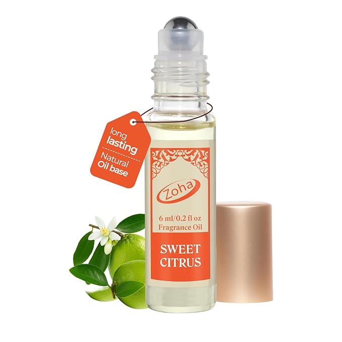 Zoha Sweet Citrus - Citrus Perfume for Women and Men, Alcohol Free Perfume Oil Roll On, Natural Clean Travel Size Parfum, 6ml Roller