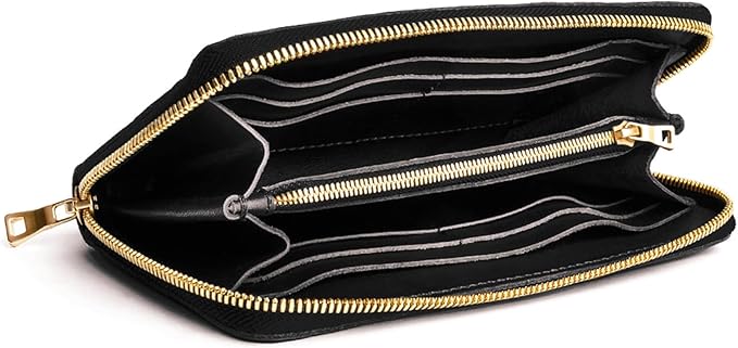 Portland Leather Goods Women's Accordion Zip Wallet – Handcrafted in Durable, Full-Grain Leather – 8 Card Slots & Secure Zippered Pocket – Black