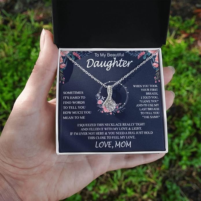 VIRAGIL To My Daughter Gift Necklace From Dad or Mom - Badass Daughter Jewelry With Heartfelt Message & Elegant Box