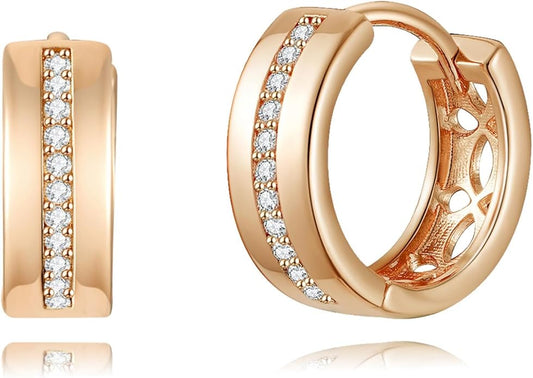 14K Gold Plated Cubic Zirconia Hoop Earrings,Three Row Diamon | Arrows | Double Row of Diamonds Huggie Earrings for Women