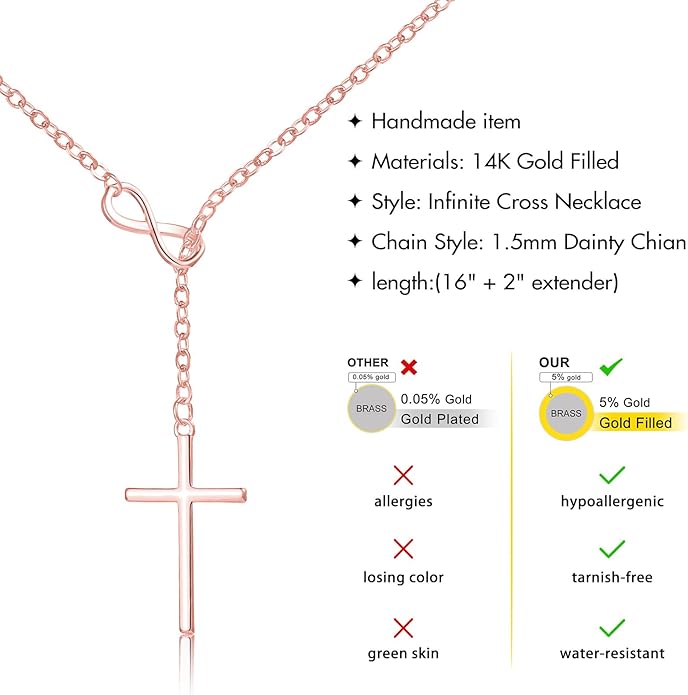 Infinity Cross Necklace for Women, Unique Trendy Fahion Cross Jewelry Gifts, Non Tarnish & Waterproof Dainty Simple Gold Cross Pendant, Christian Religious Easter Faith Accessories Jewelry Gifts
