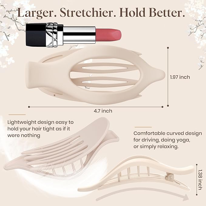 6 PCS Large Flat Hair Clips for Women Girls, French Concord Lay Down Claw Clips for Thick Thin Hair, Comfortable Curved Flat Clips, Matte Non-slip Strong Hold Hair Accessories, Neutral