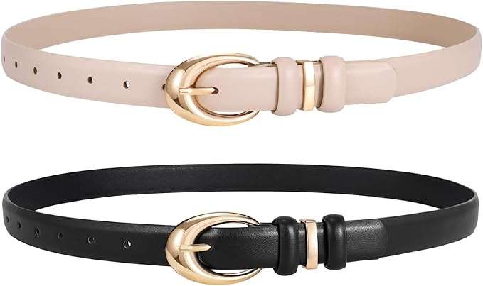 2 Pack Women Leather Belts for Jeans Dress Fashion Ladies Belt with Gold Silver Buckle
