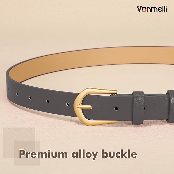 VONMELLI 4 Pack Womens Thin Leather Belt Skinny Waist Belts for Women Fashion Jeans Dress with Gold Buckle