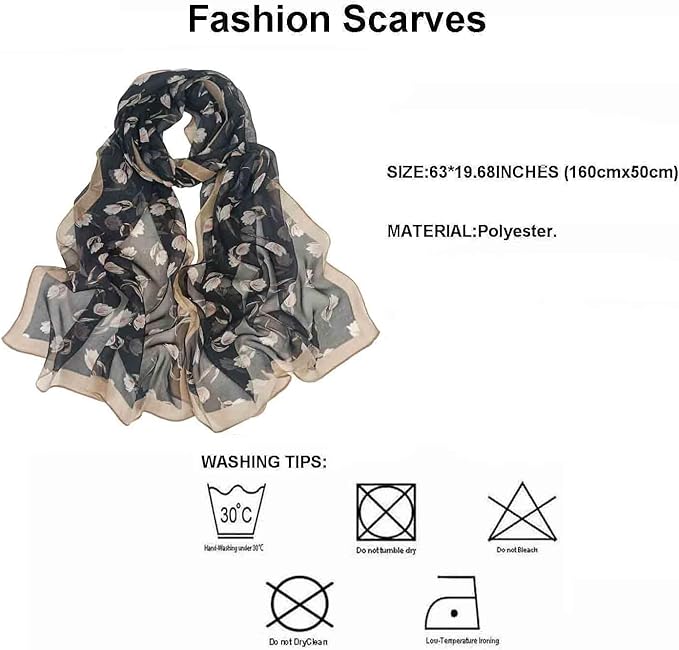 Pokeedioty Scarfs for Women Lightweight Scarves Elegant Floral Pattern Sheer Scarfs Shawls Wraps