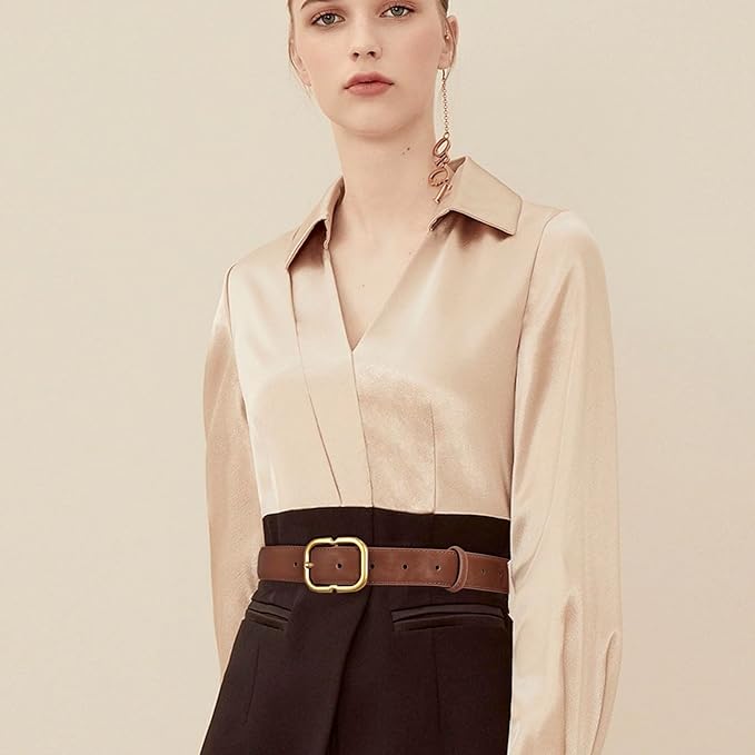Women's Fashion Classic Metal Buckle Leather Belt with Jeans Dress