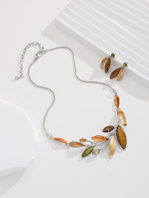 Vintage Chunky Statement Jewelry Set Retro Leaf Floral Geometric Bohemian Boho Bib Necklace Earring Set Fashion Costume Jewelry for Women Girls Wedding Party Prom Unique Gift