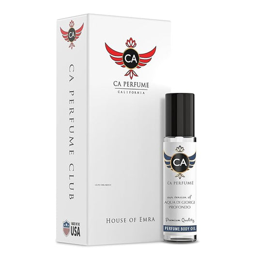 CA Perfume Impression of Aqua Di Giorgi Profondo for Men Perfume Oil Aromatic Fougere Scent Long Lasting Cologne for Men Travel Size TSA Ready Mini Parfum Body Oil Roll-on 0.33 Fl Oz 10ml