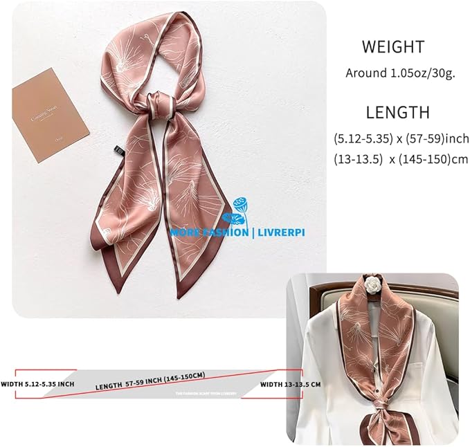 Livrerpi Silk Feeling Head Scarf Fashion Satin Hair Scarf Square Long Scarves for Women Gifts