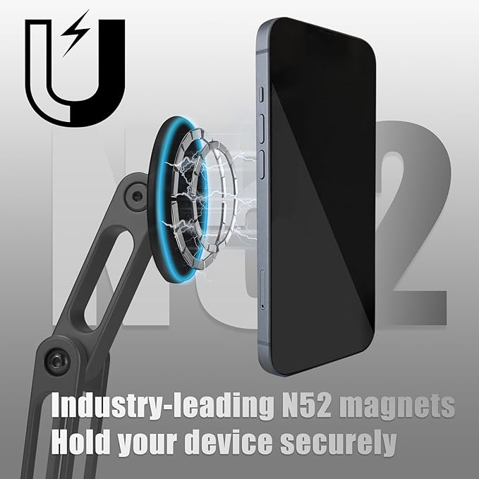 Large Magsafe Phone Stand for Desk, Large Size Foldable & Adjustable Magnetic iPhone Stand Holder with Non Slip Pad for Desk/Home/Office, Compatible with iPhone 17/1615/14/13/12 All Series(Black)