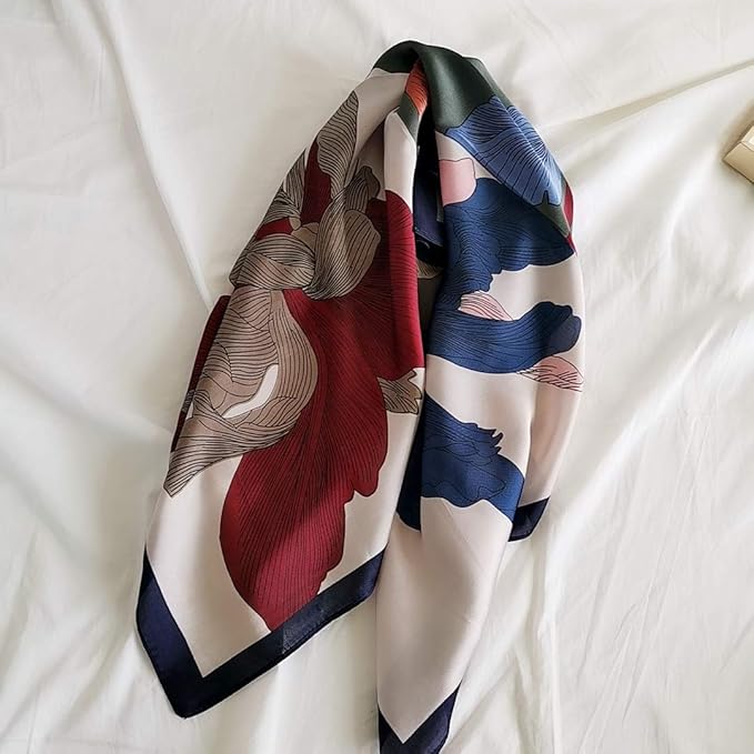 FONYVE Silk Feeling Scarf Medium Square Satin Head Scarf for Women 27.5 × 27.5 inches