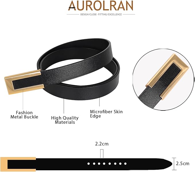 Women's Fashion Classic Metal Buckle Leather Belt with Jeans Dress