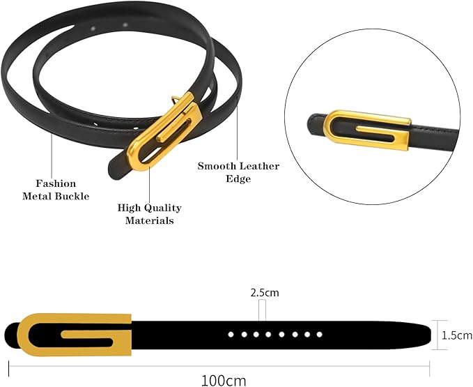 Women's Fashion Classic Metal Buckle Leather Belt with Jeans Dress