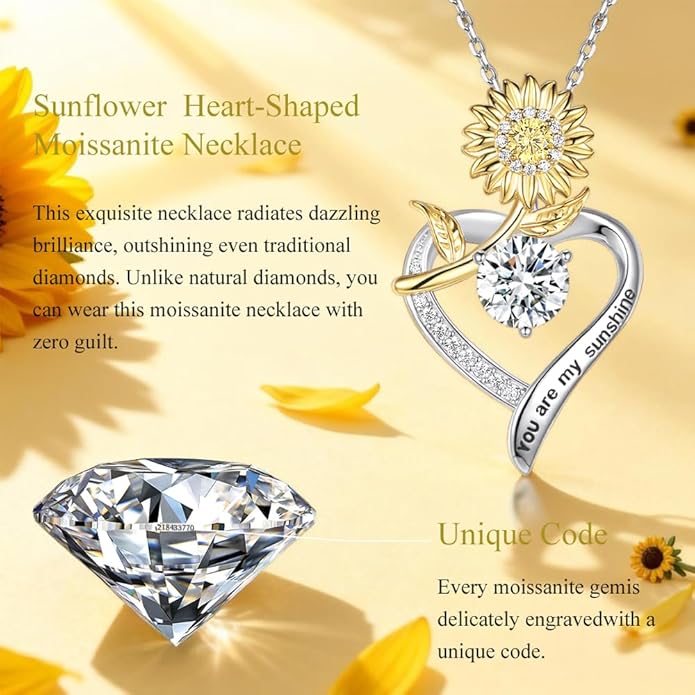 immobird 2 Carat Moissanite Necklace for Wife S925 Silver Rose Lab-Created Gem Heart Necklaces for Women Girlfriend Special Occasions Gifts Valentine's Day Gift