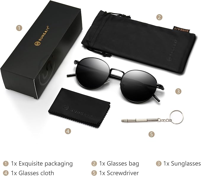SUNGAIT Ponderable Metal Round Sunglasses for Men Women Classic Vintage Polarized Circle Sun Glasses