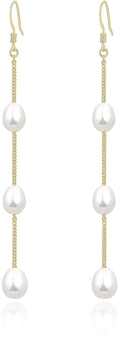 Long Pearl Earrings for Women 925 sterling silver Pearl Dangle Earrings Hypoallergenic Elegant Wedding Pearl Tassel Earrings for Bridal Christmas Gift…