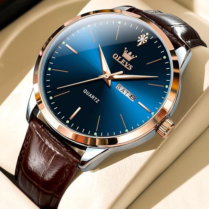 OLEVS Mens Watches, Casual Leather Watches for Men Easy to Read Quartz Number Watch with Date Waterproof Blue/Black/Silver Face Men's Wrist Watches…